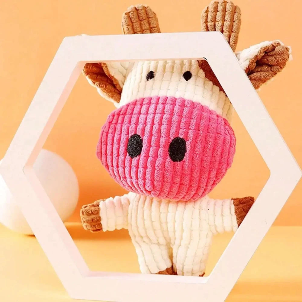 Cow Shaped Corduroy Squeaky Dog Toy