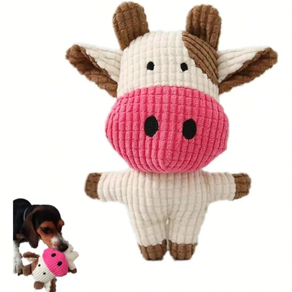 Cow Shaped Corduroy Squeaky Dog Toy